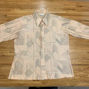 Vintage 1970s Beeline Fashions Long Sleeve Geometric Shirt Button Retro Mens M